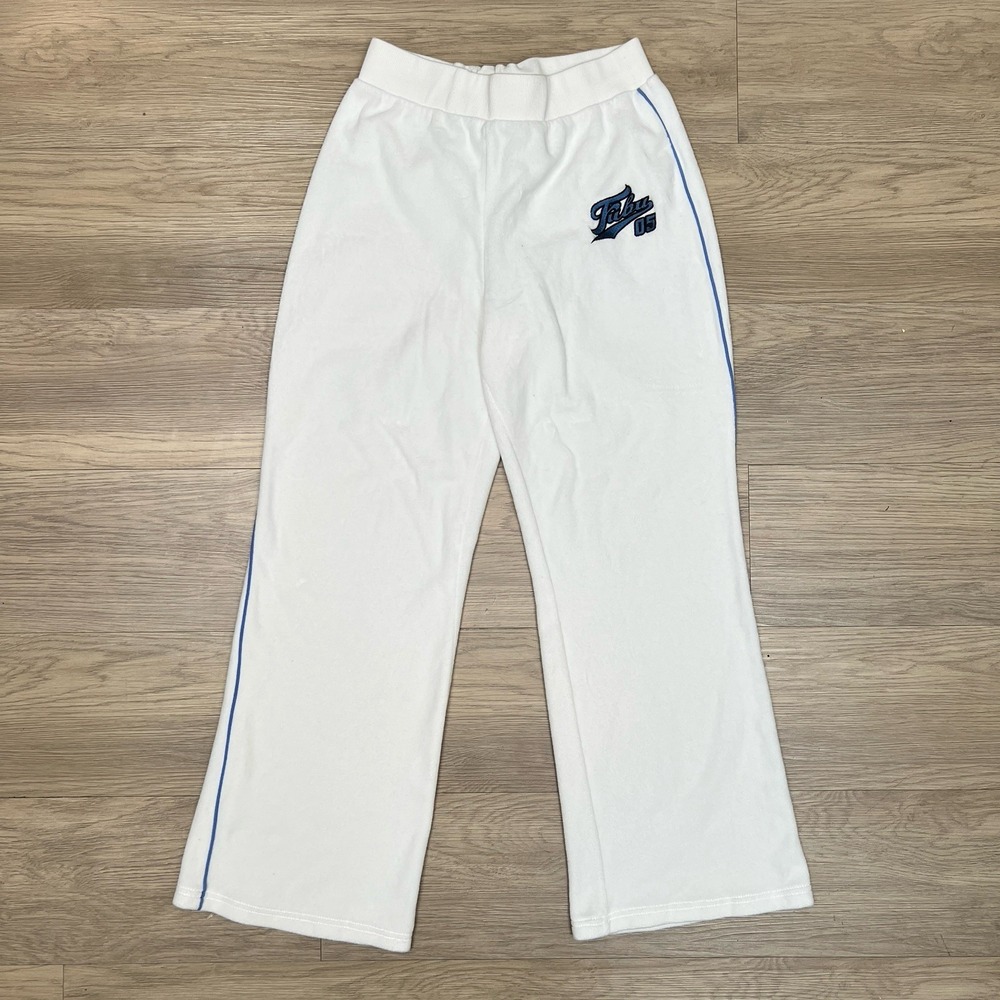 Forever 21 x Fubu Velour Wide Leg High Rise Pants White Retro Y2K Womens Small